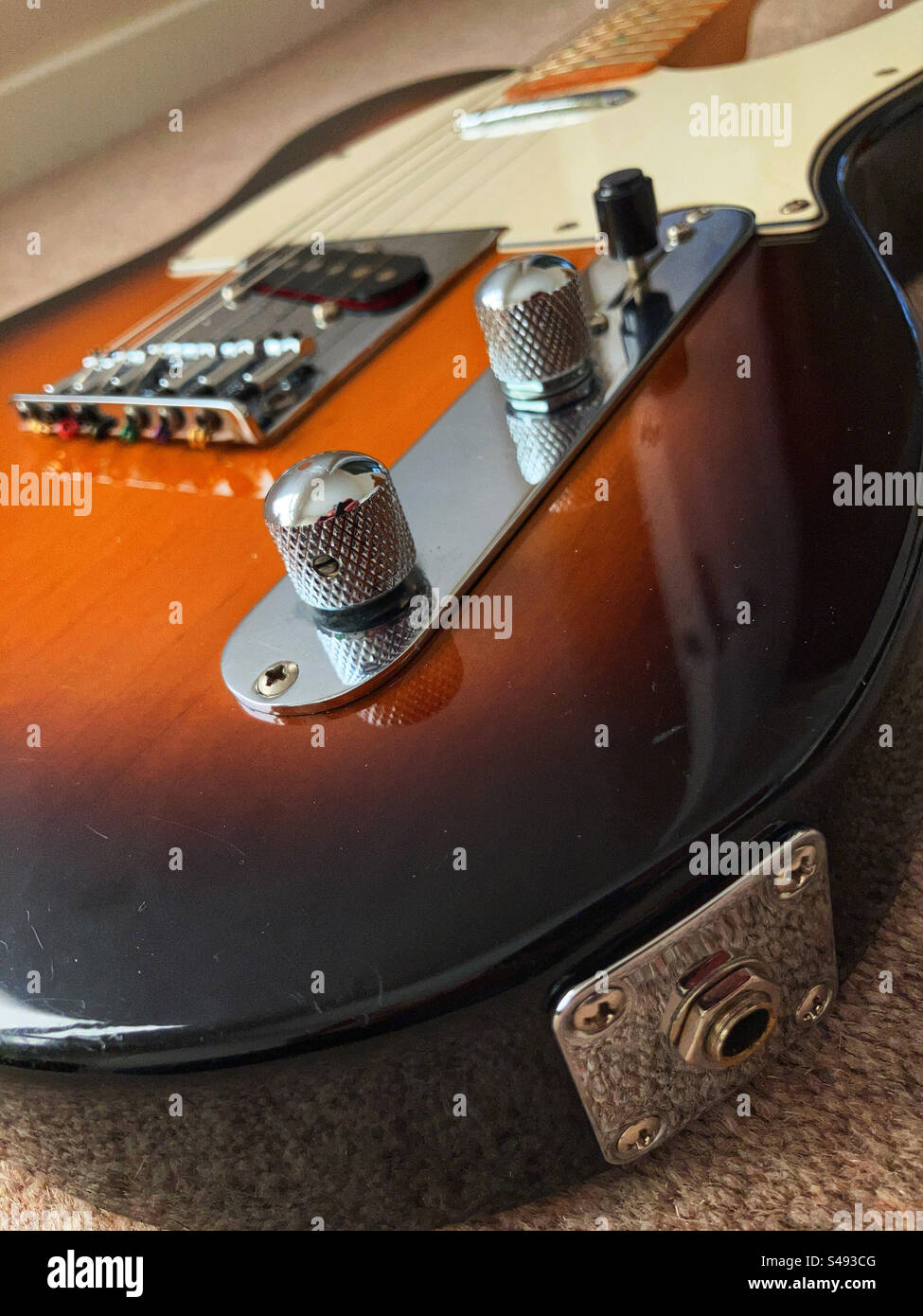 Telecaster guitar volume tone and pickup selector Stock Photo Alamy