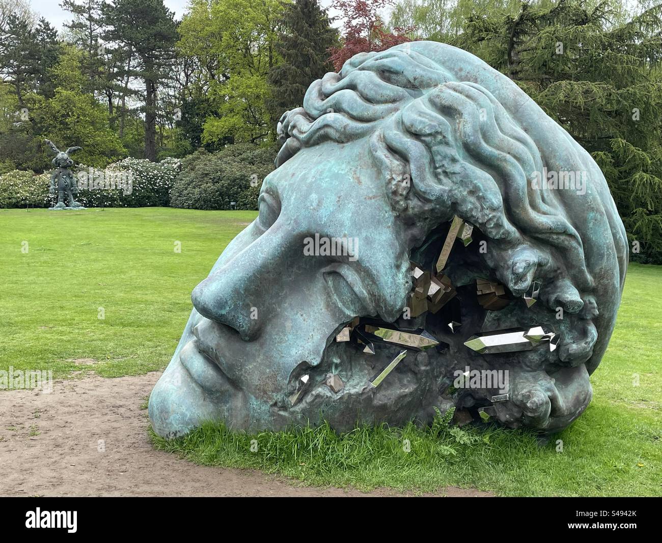 A crystalline head art installation at Yorkshire Sculpture Park - Smartphone Captured Stock Image