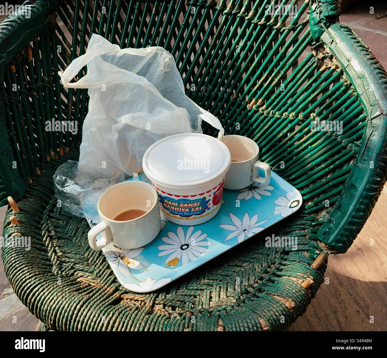 Tea cups kept on a tray - Smartphone Captured Stock Image