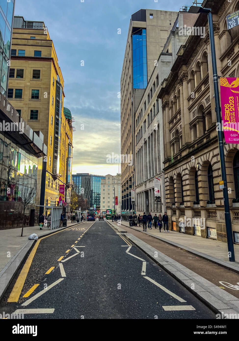 View down Park Row in Leeds city centre - Smartphone Captured Stock Image