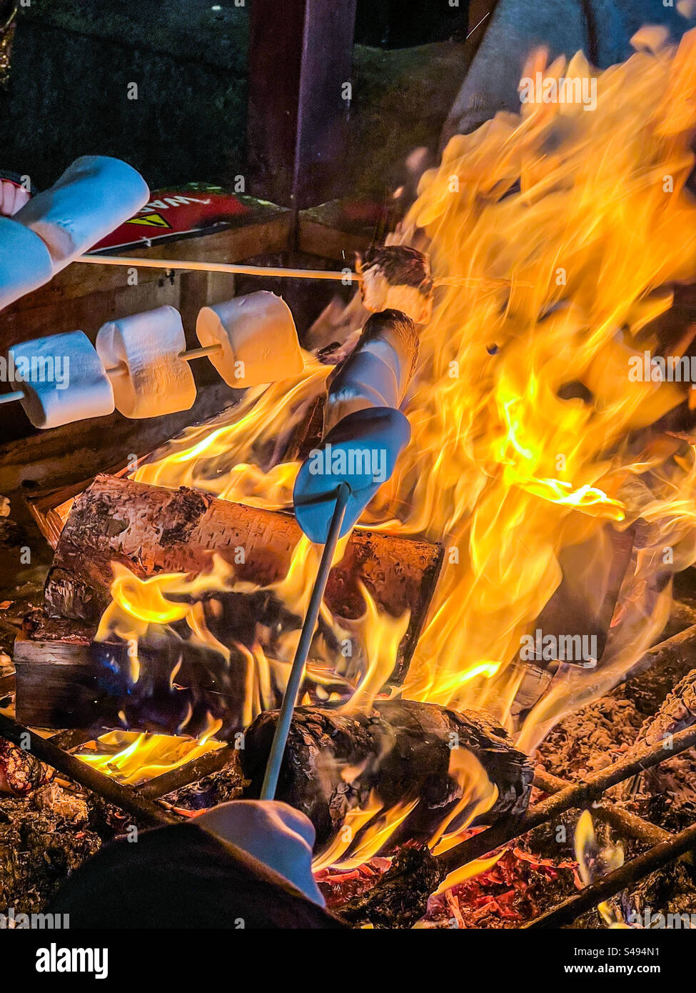 Toasted marshmallows on fire Stock Photo Alamy