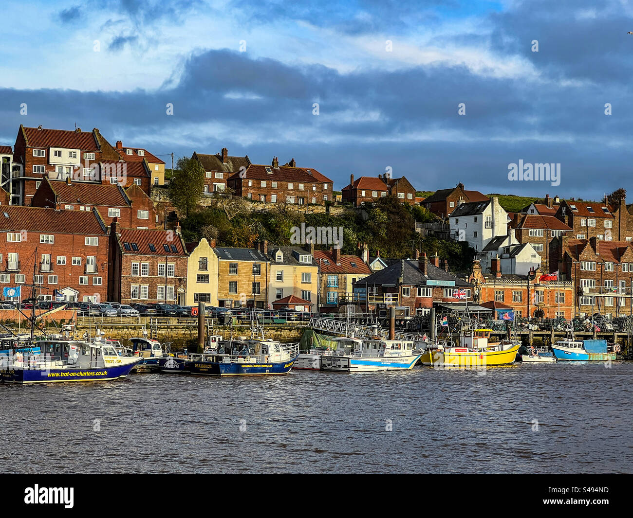View of New Quay Road and River Esk in Whitby North Yorkshire Stock