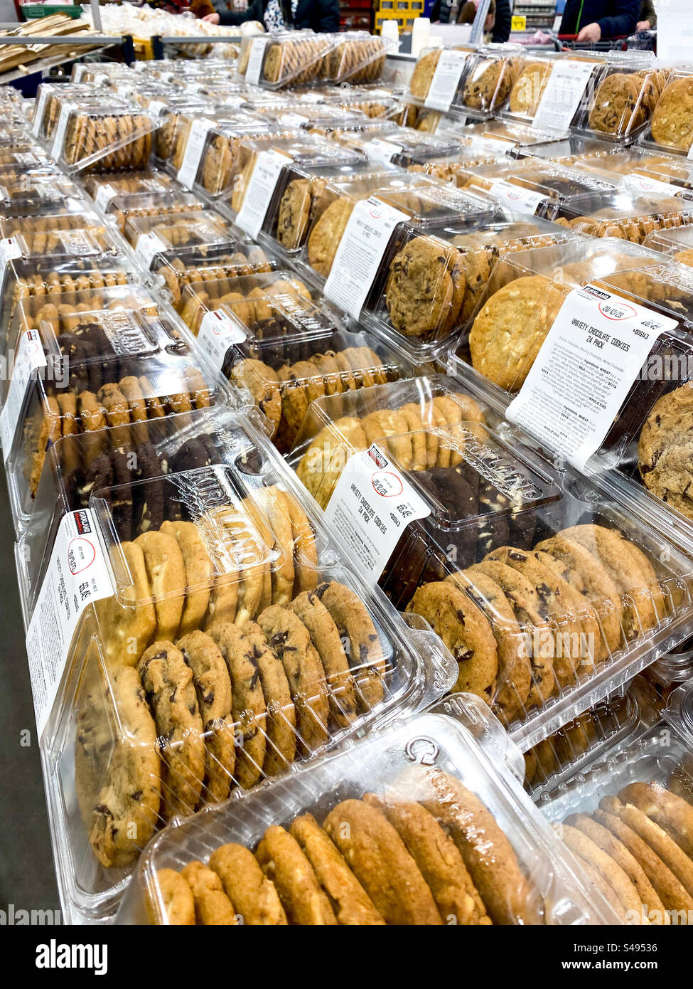 American style cookies in plastic packaging on sale in a supermarket. - Smartphone Captured Stock Image