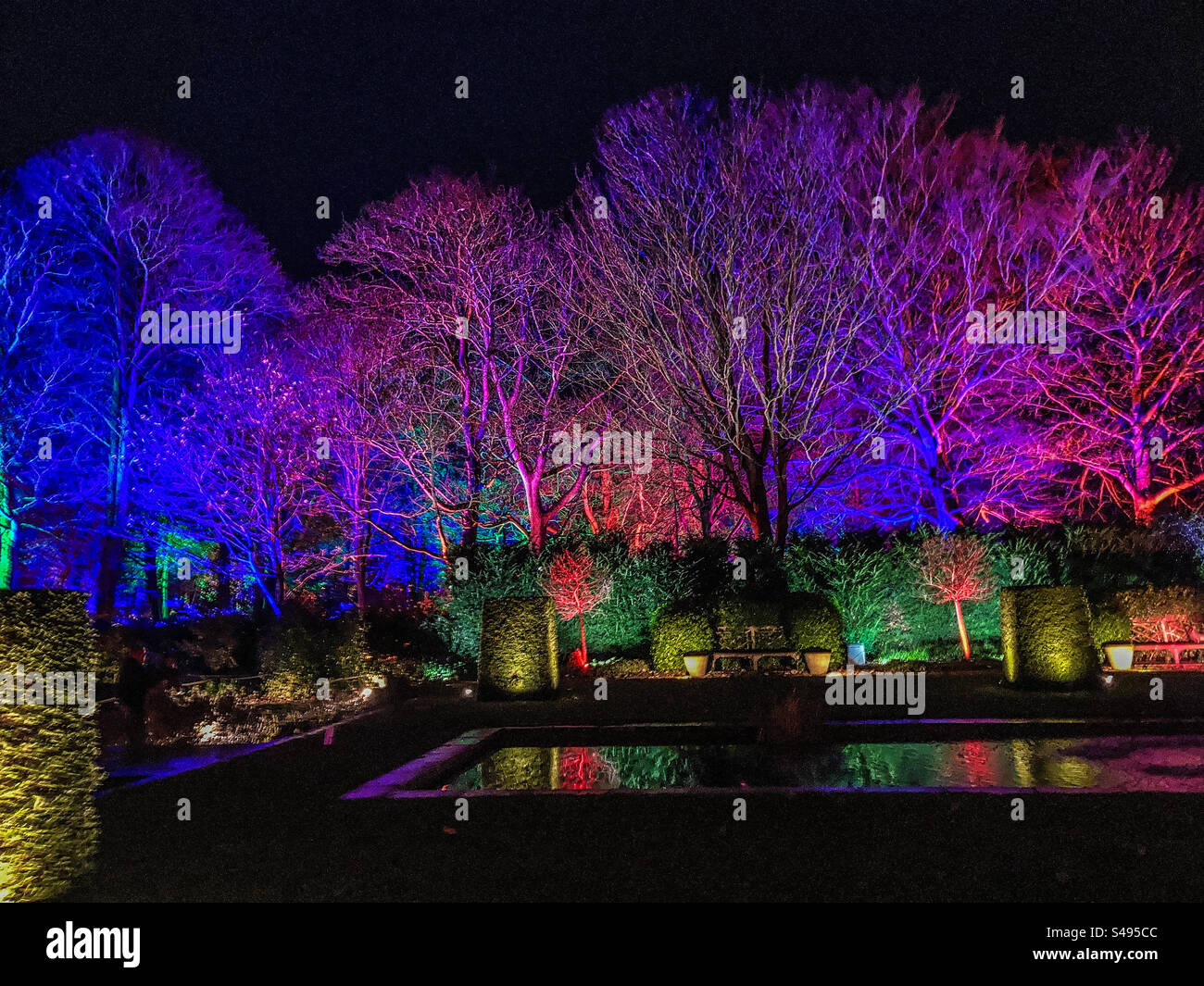 The Queen Mother’s Garden illuminated in a special sound and light show at Walmer Castle Stock Photo