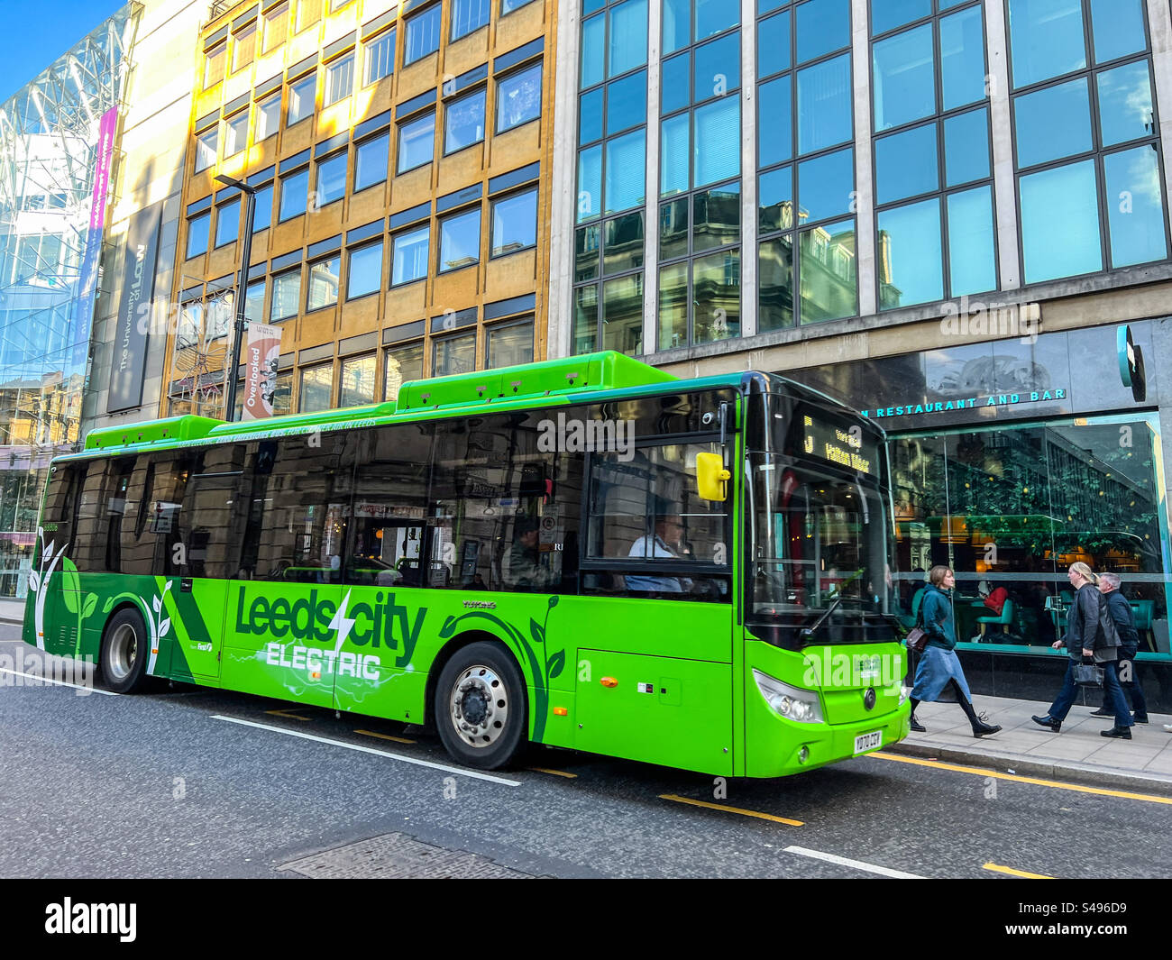 Leeds city electric bus on park row - Smartphone Captured Stock Image