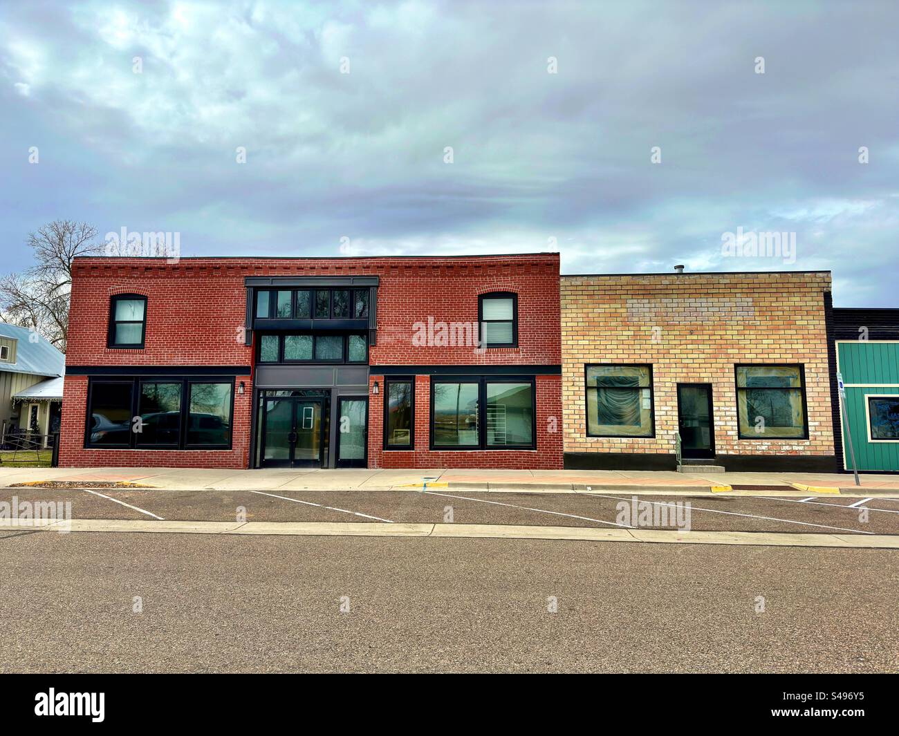 Empty store fronts in small town of Mead, Colorado, USA. Downtown area