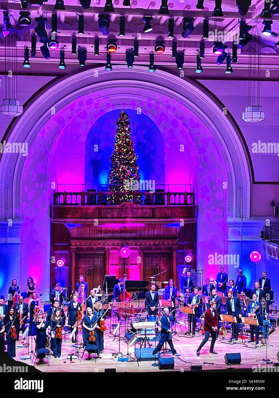 Down for the Count - Swing Band & Orchestra performance at Cadogan Hall in London at Christmas time - Smartphone Captured Stock Image
