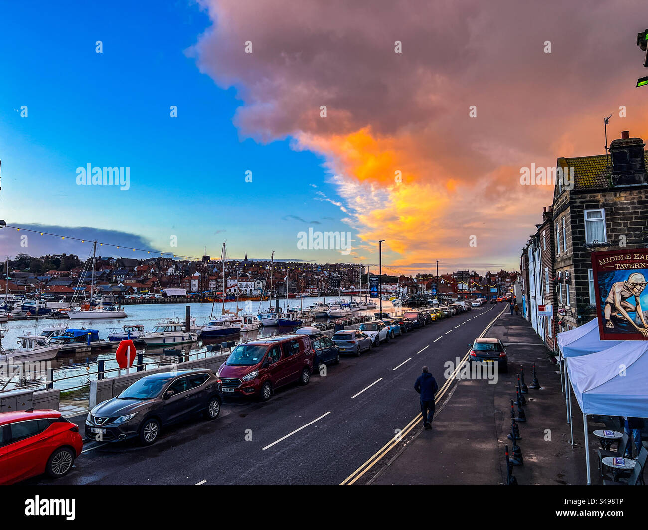 View of River Esk in Whitby from Church Street - Smartphone Captured Stock Image