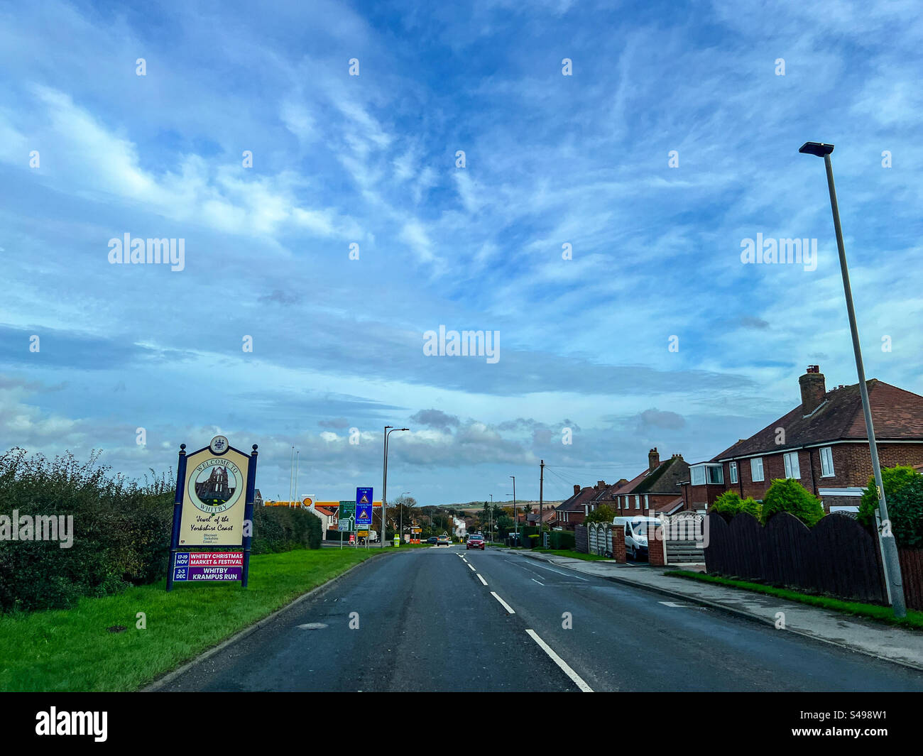 to Whitby road sign Jewel of the Yorkshire coast Stock Photo