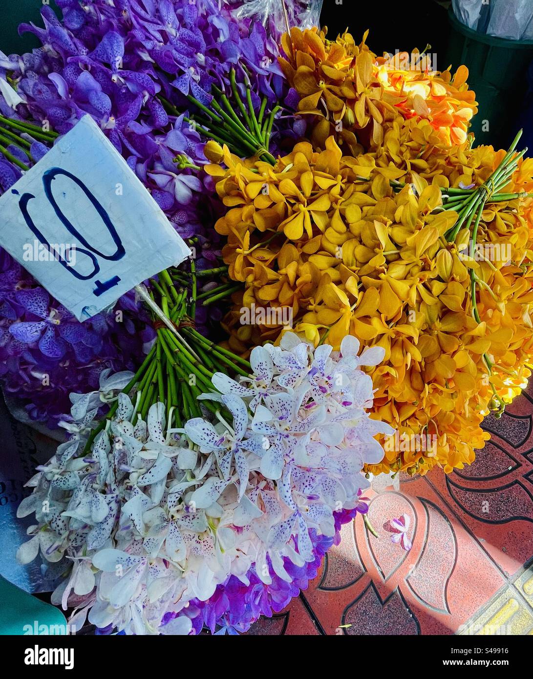 Pak Khlong Talat flower market in Bangkok,. Stock Photo