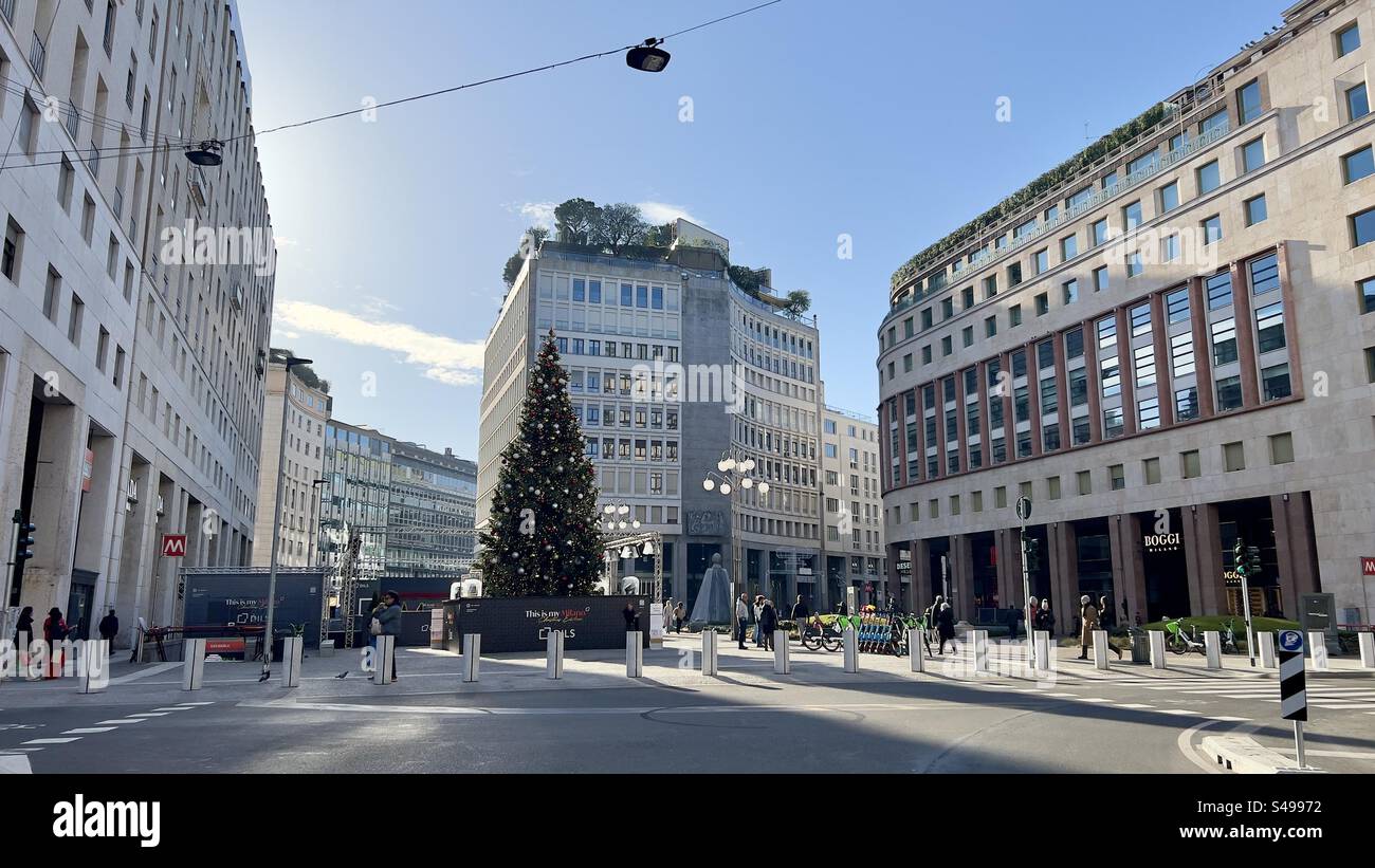 San Babila Plaza, Milan, Italy in Christmas week- shot on 23/12/2023 Stock Photo