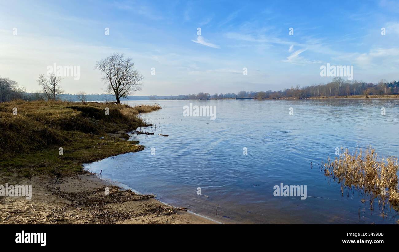 Landscape with a river and trees.Narew river in Poland - Smartphone Captured Stock Image
