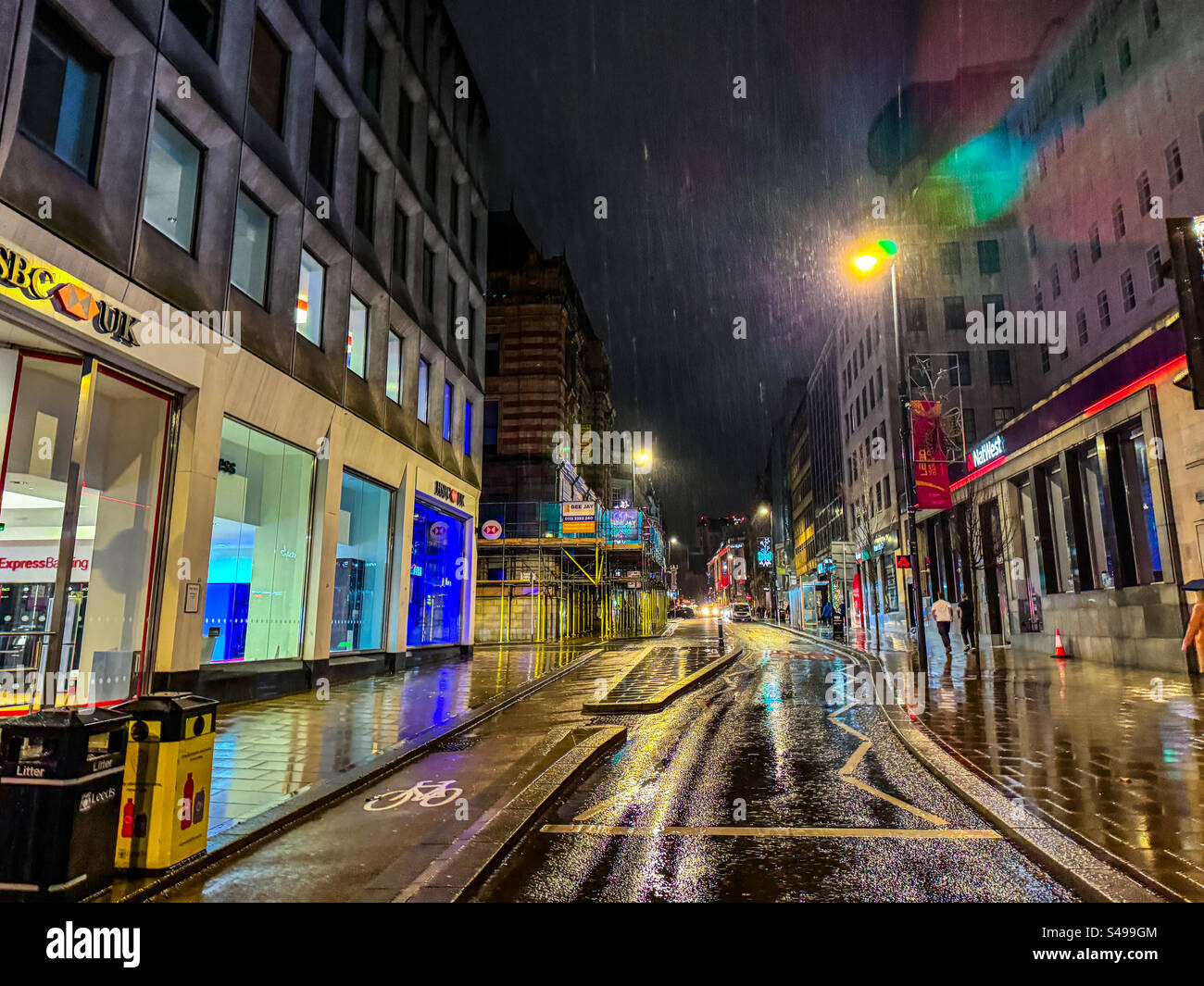 Quite night on Park Row in Leeds City Centre on New Year’s Eve - Smartphone Captured Stock Image