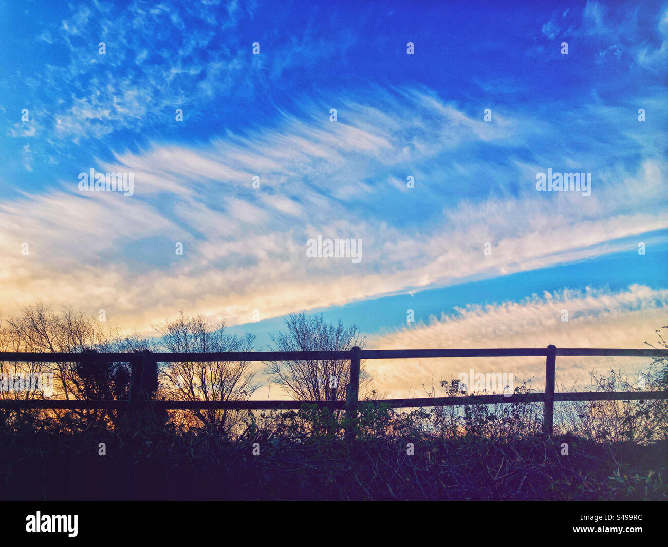 Sunrise clouds New Years Day.Rain moving in rain in a few hours - Smartphone Captured Stock Image