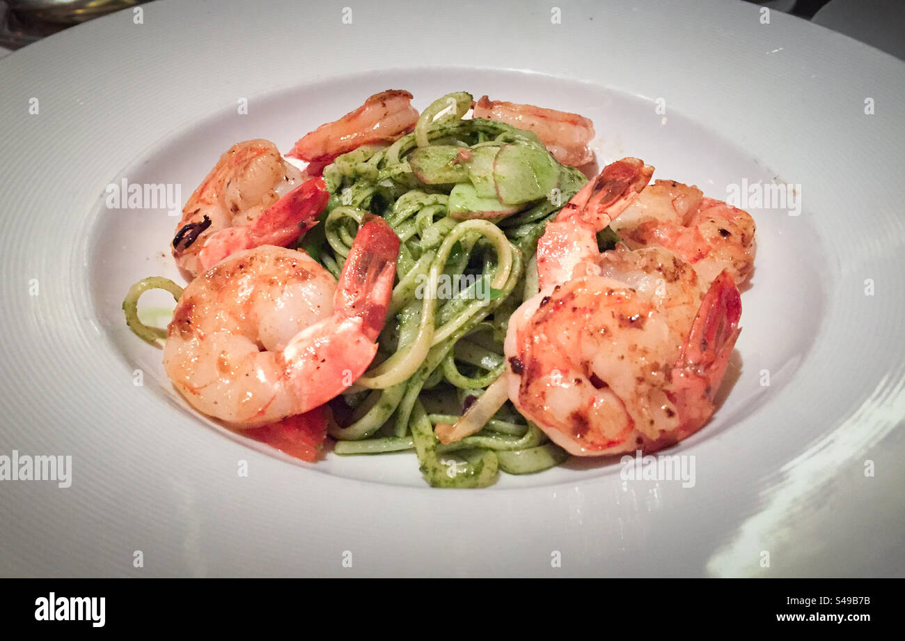 Shrimp pesto pasta - Smartphone Captured Stock Image