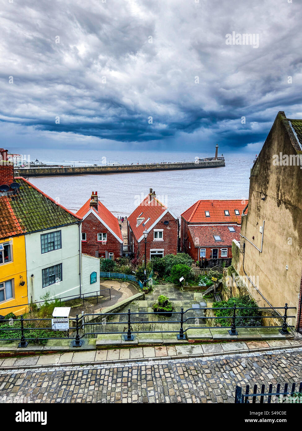 Whitby pier view from Henrietta Street Stock Photo Alamy