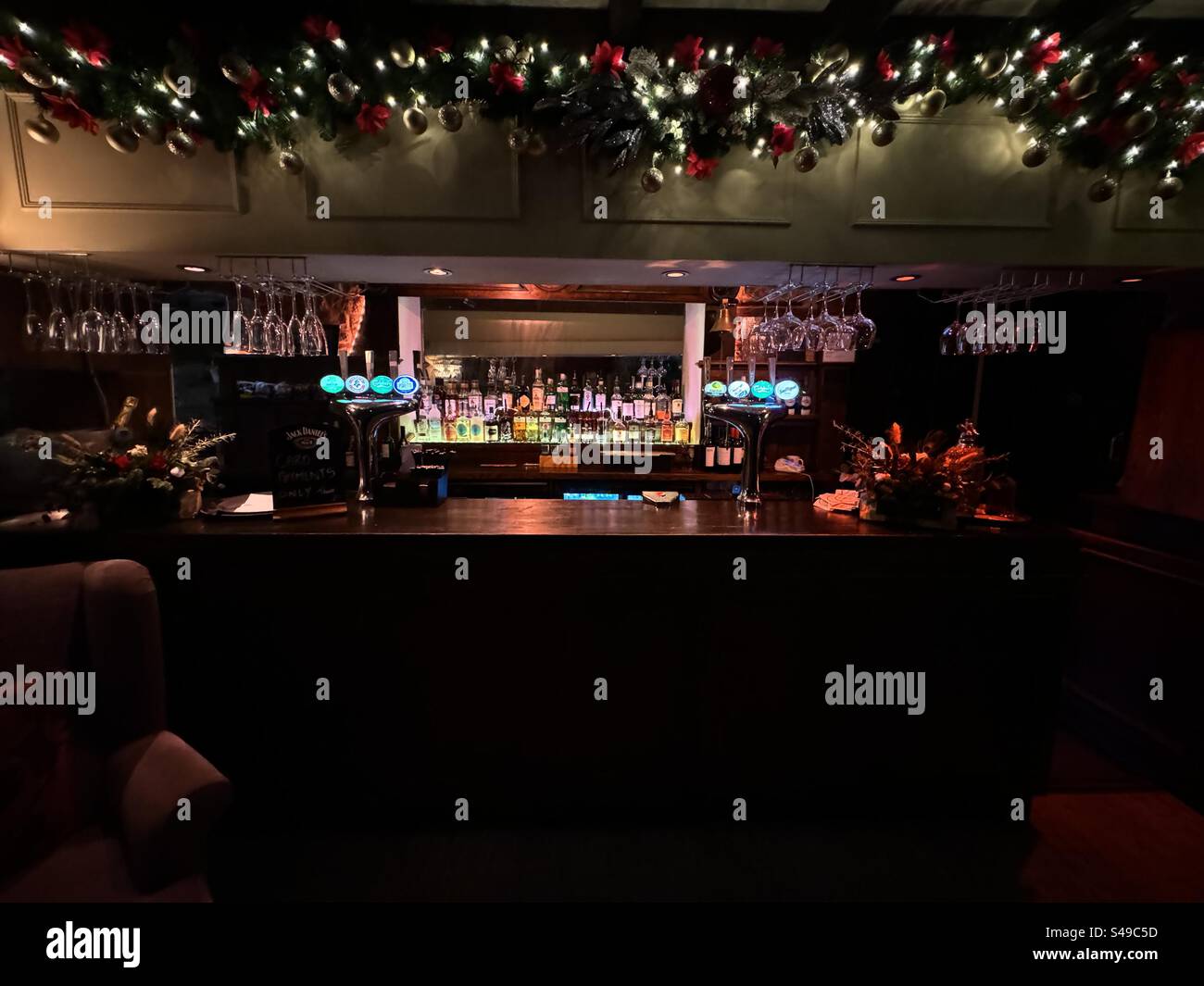 An empty hotel bar over Christmas Stock Photo