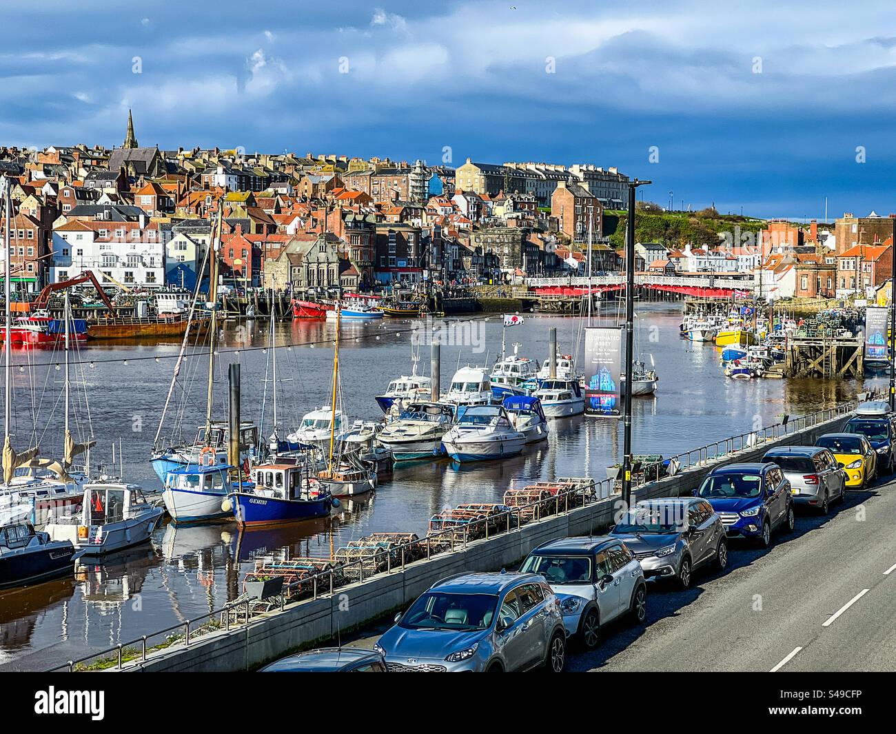 View down the River Esk in Whitby North Yorkshire - Smartphone Captured Stock Image