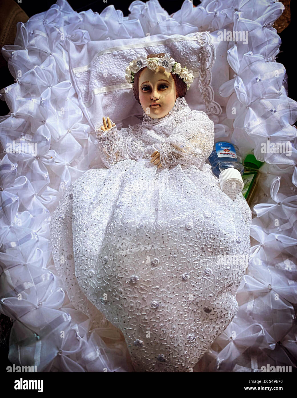 An image of the Baby Virgin Mary called the Divina Infantita in Colon, Queretaro, Mexico - Smartphone Captured Stock Image