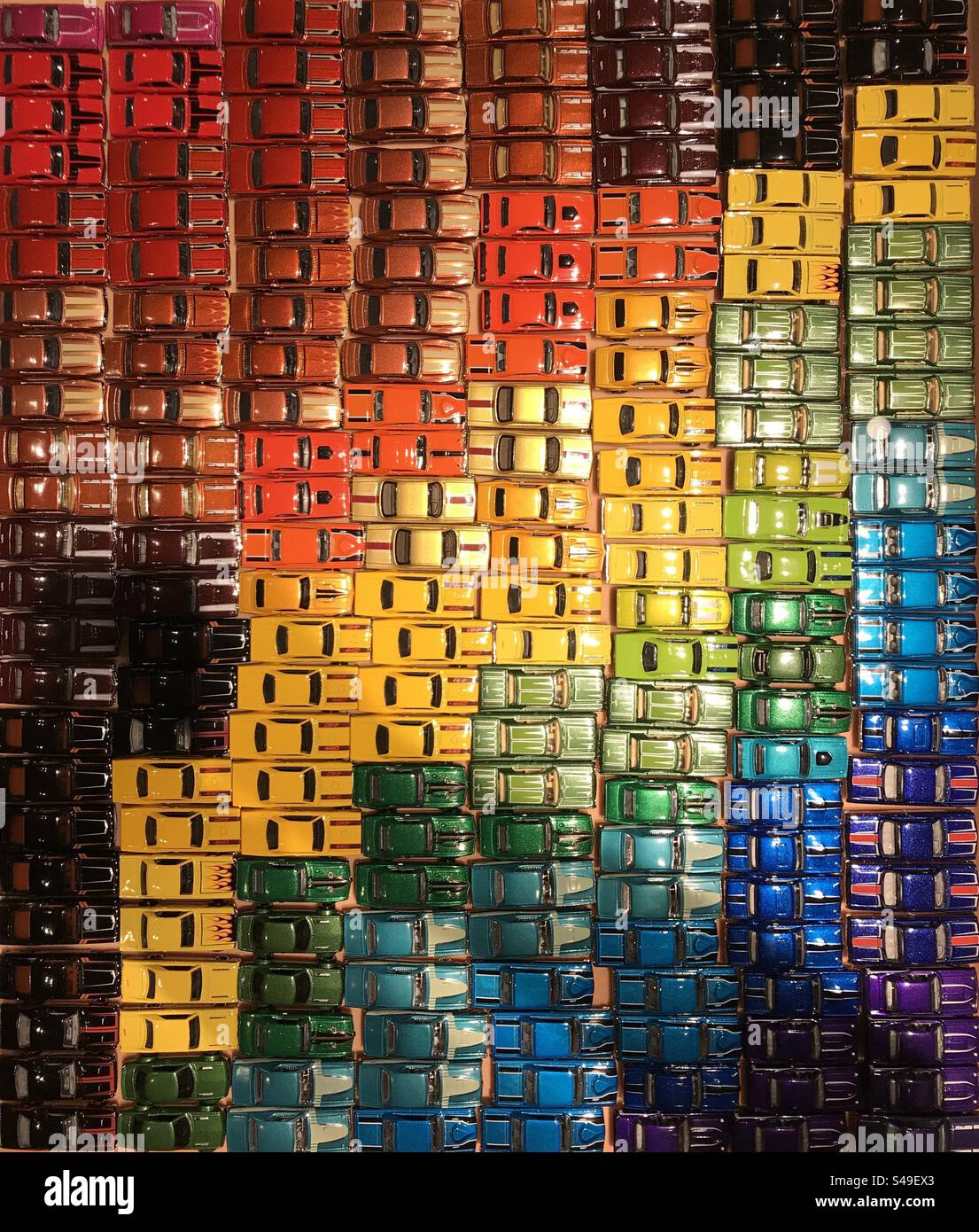 Colourful toy cars arranged in a pattern - Smartphone Captured Stock Image