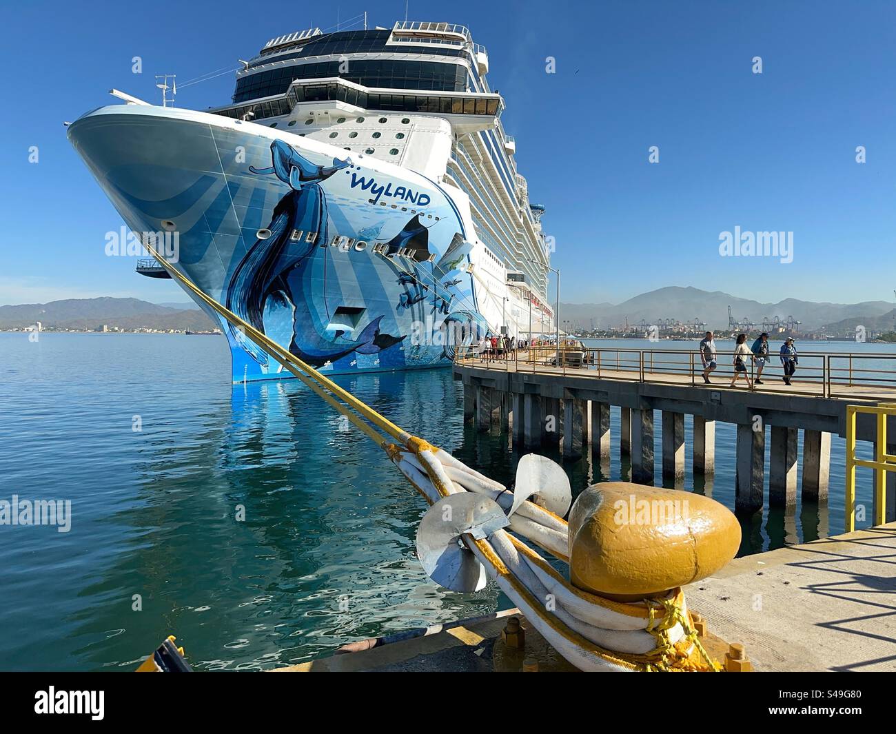 Cruise ship Norwegian Bliss docked in Manzanillo, Mexico - Smartphone Captured Stock Image