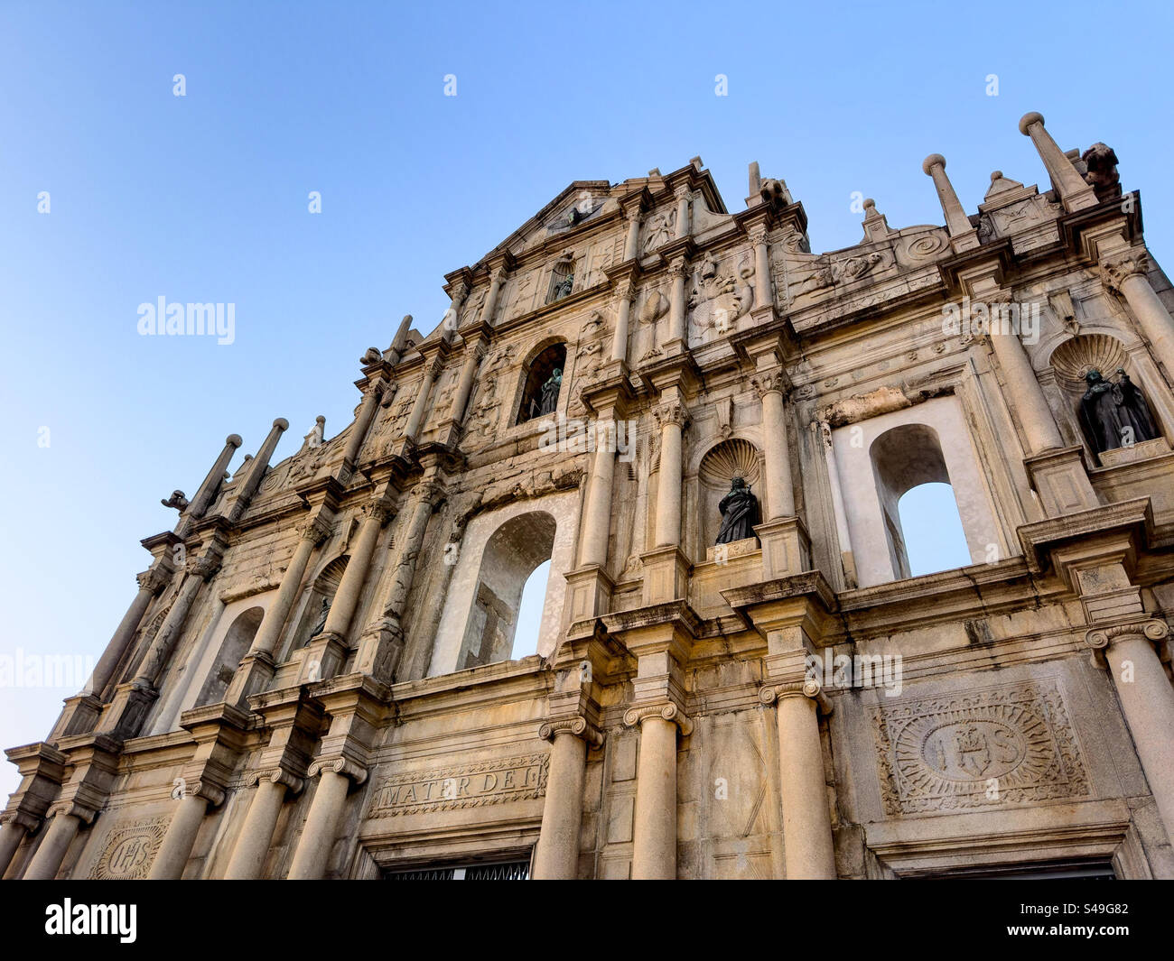 The iconic Facade of the ruins of St. Paul’s cathedral and college in Macao - Smartphone Captured Stock Image
