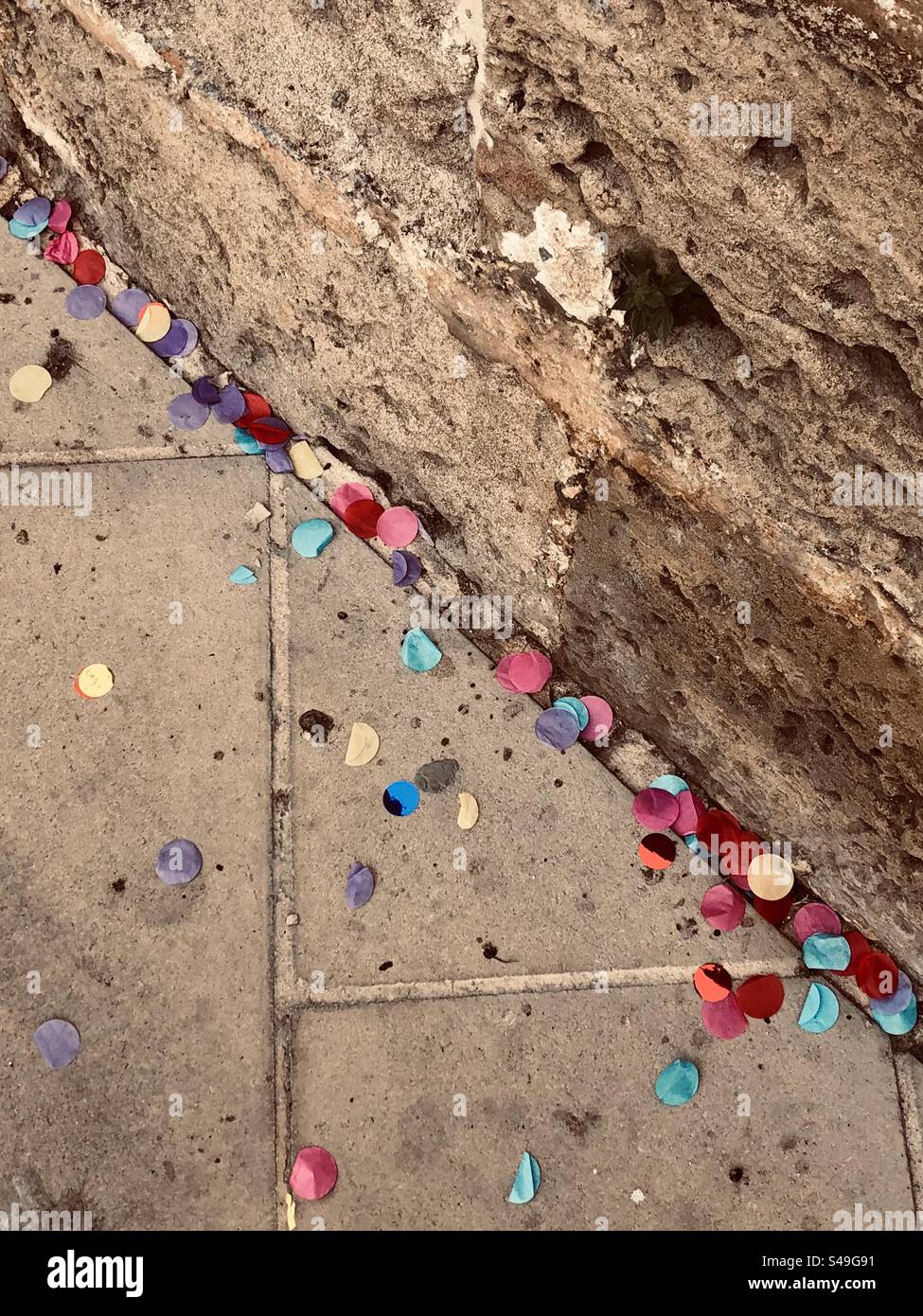 Colored Confetti on the street - Smartphone Captured Stock Image