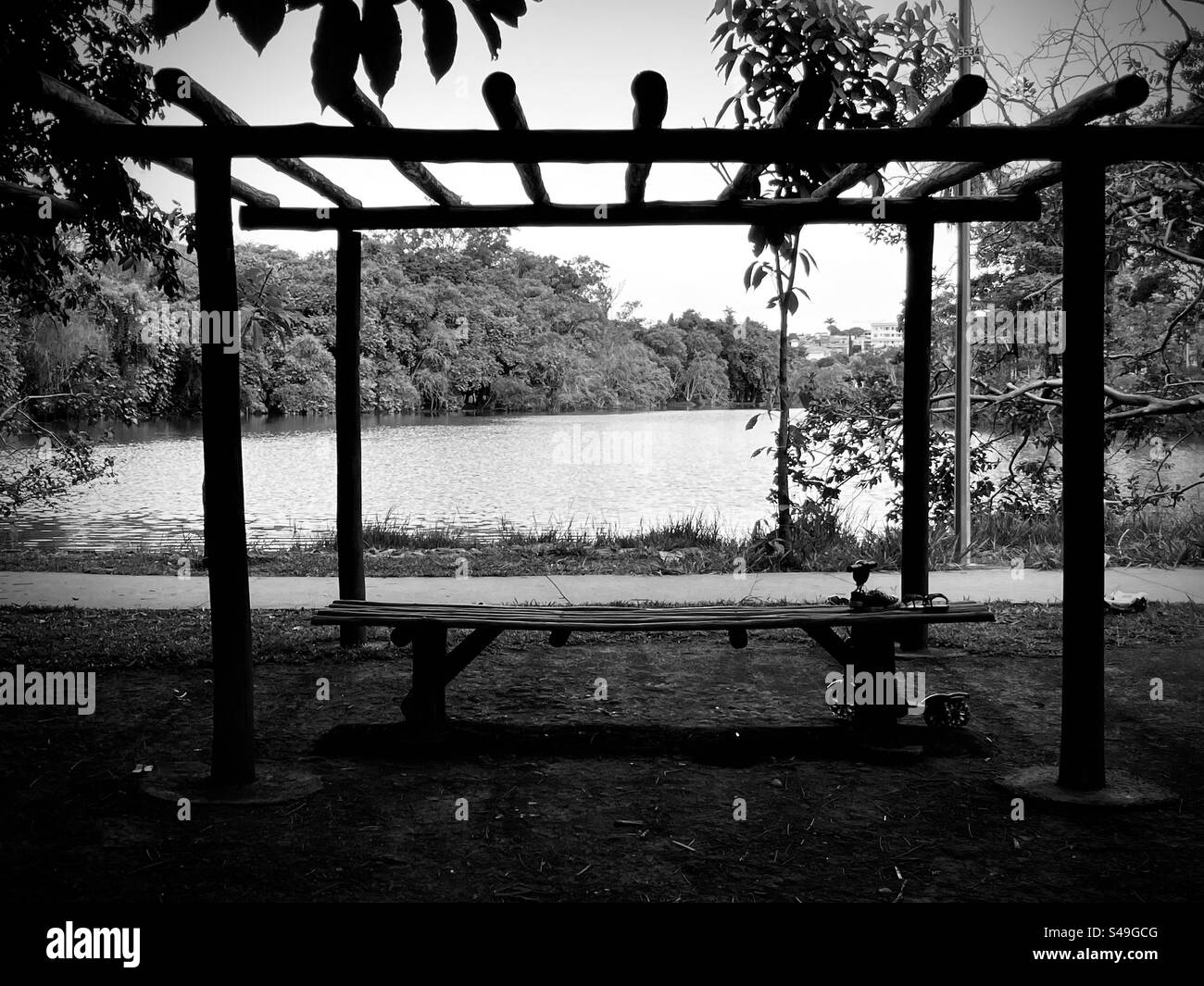 A Seating Area At Lagoa Olhos D’Agua Lake in Minas Gerais, Brazil Stock Photo