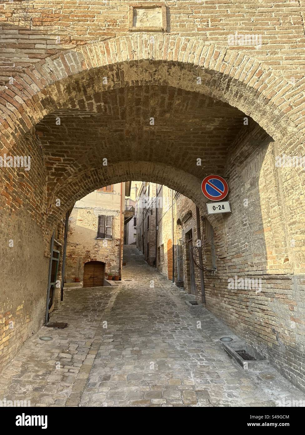 Alley view of the old village of Massignano, Ascoli Piceno province, Marche region, Italy Stock Photo