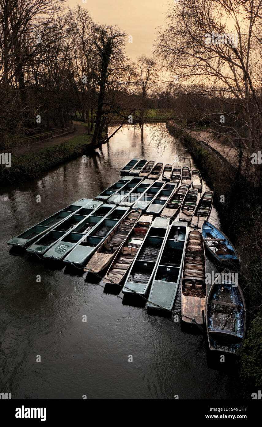 Oxford punts moored up for the winter - Smartphone Captured Stock Image Oxford punts moored up for the winter - Smartphone Captured Stock Image