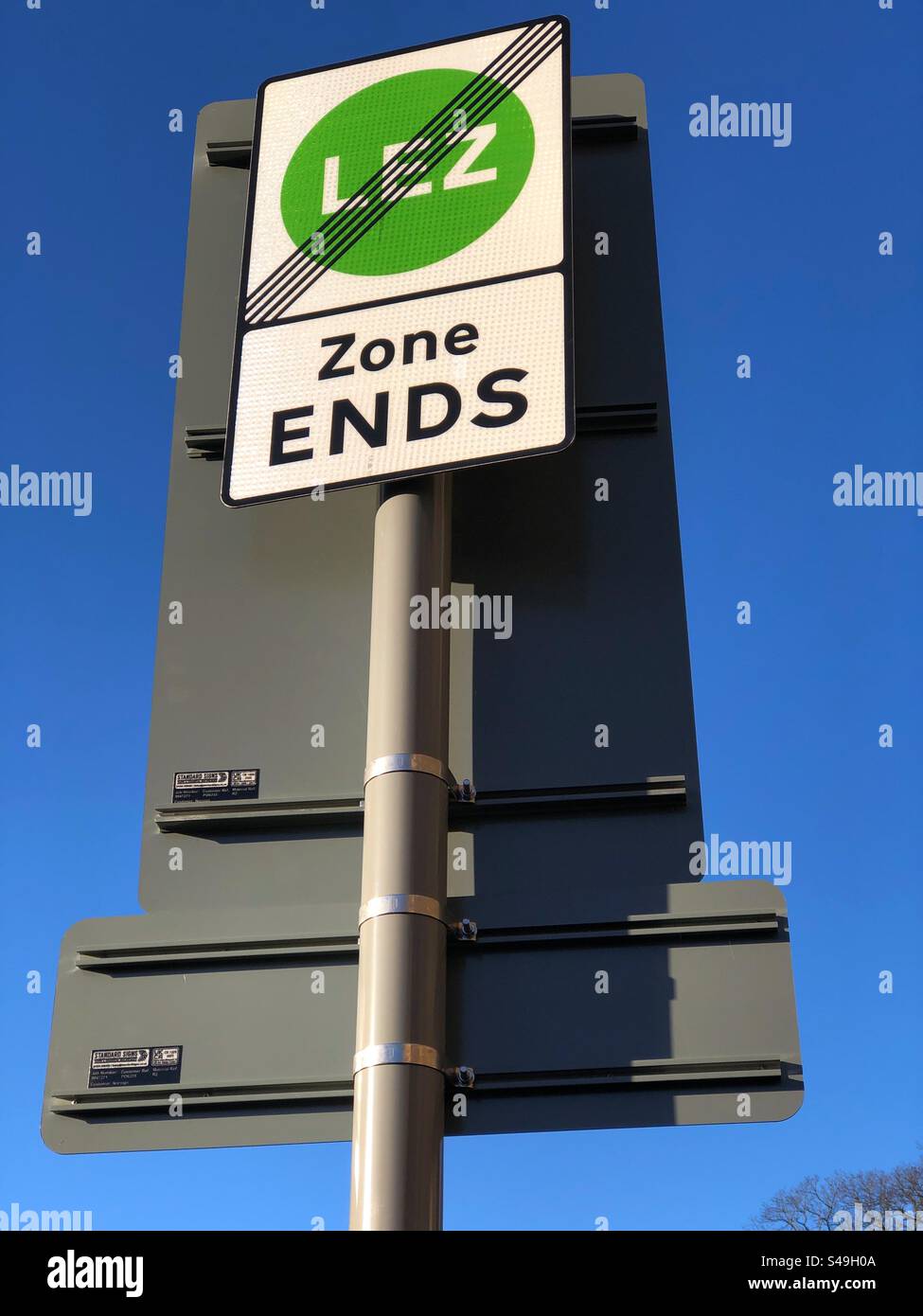 Ulez restrictions zone ends sign Stock Photo