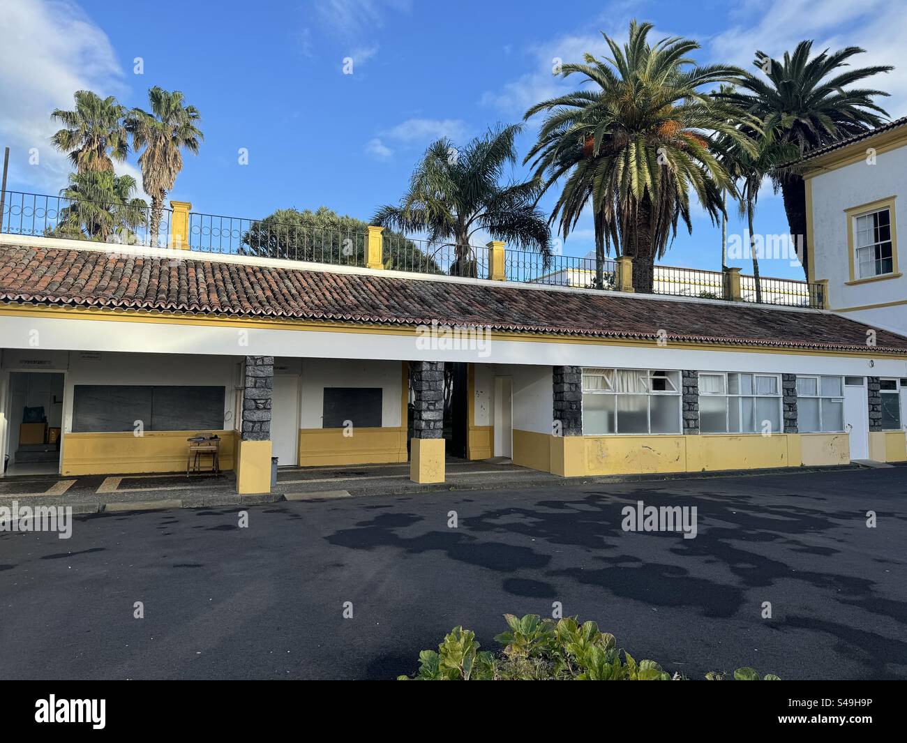 Image showing an Exterior view of the Fonte Bela Palace building, now part of Escola Secundária Antero de Quental, in Ponta Delgada, Azores, Portugal. - Smartphone Captured Stock Image