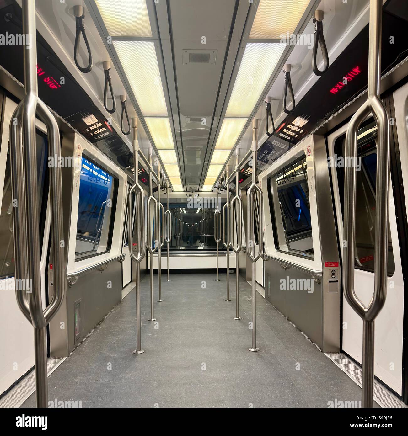 Denver, Colorado, USA:  Empty subway car at Denver International Airport (DIA). View across the underground, train car. - Smartphone Captured Stock Image