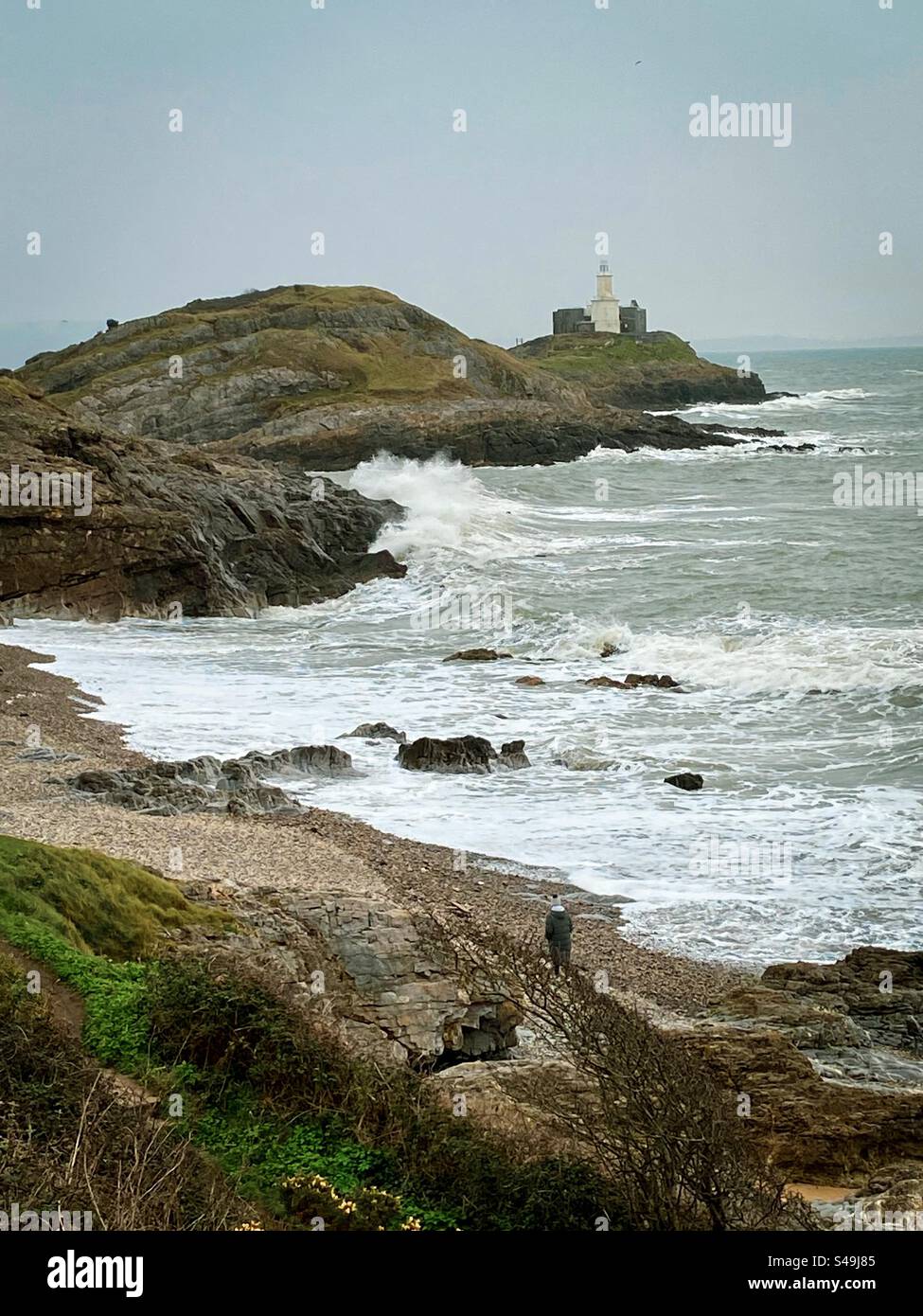 Waves crash on to the rocks in Mumbles - Smartphone Captured Stock Image