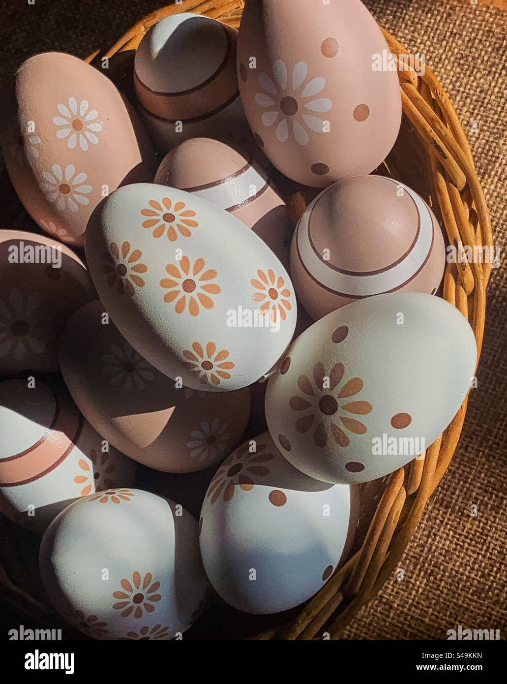 Decorated Easter eggs in a basket - Smartphone Captured Stock Image
