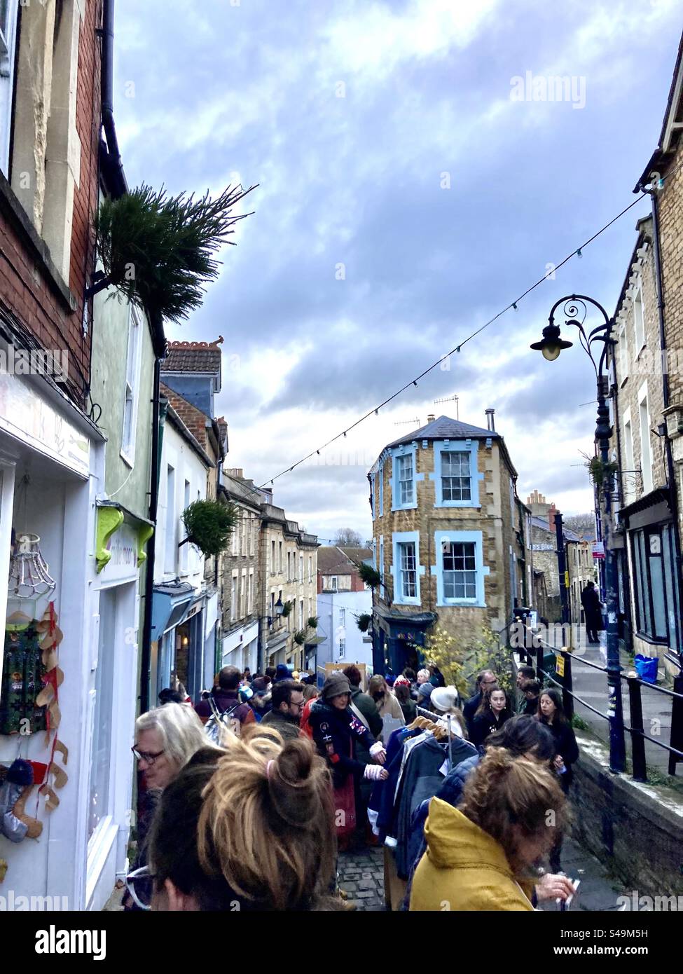 Catherine Hill, Frome, Somerset, United Kingdom on independent market day - Smartphone Captured Stock Image