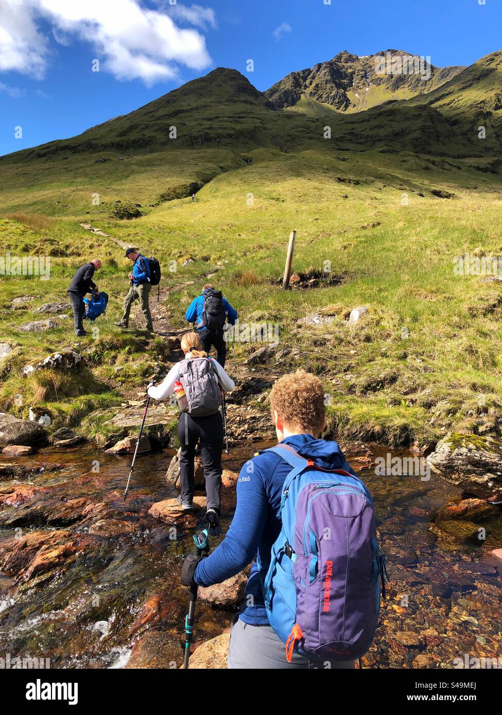 Outdoor activities Group of Hikers heading up the Scottish mountain Ben Lui, Scotland - Smartphone Captured Stock Image
