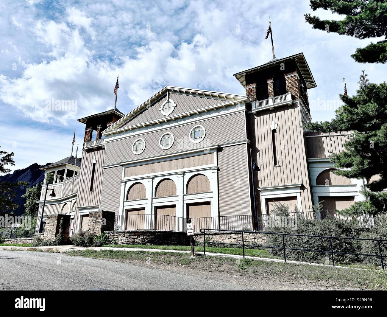 Boulder, Colorado, USA:  September view of Chautauqua Auditorium.  Building built in 1898. Providing entertainment through movies and concerts. Exterior view in Foothills. - Smartphone Captured Stock Image