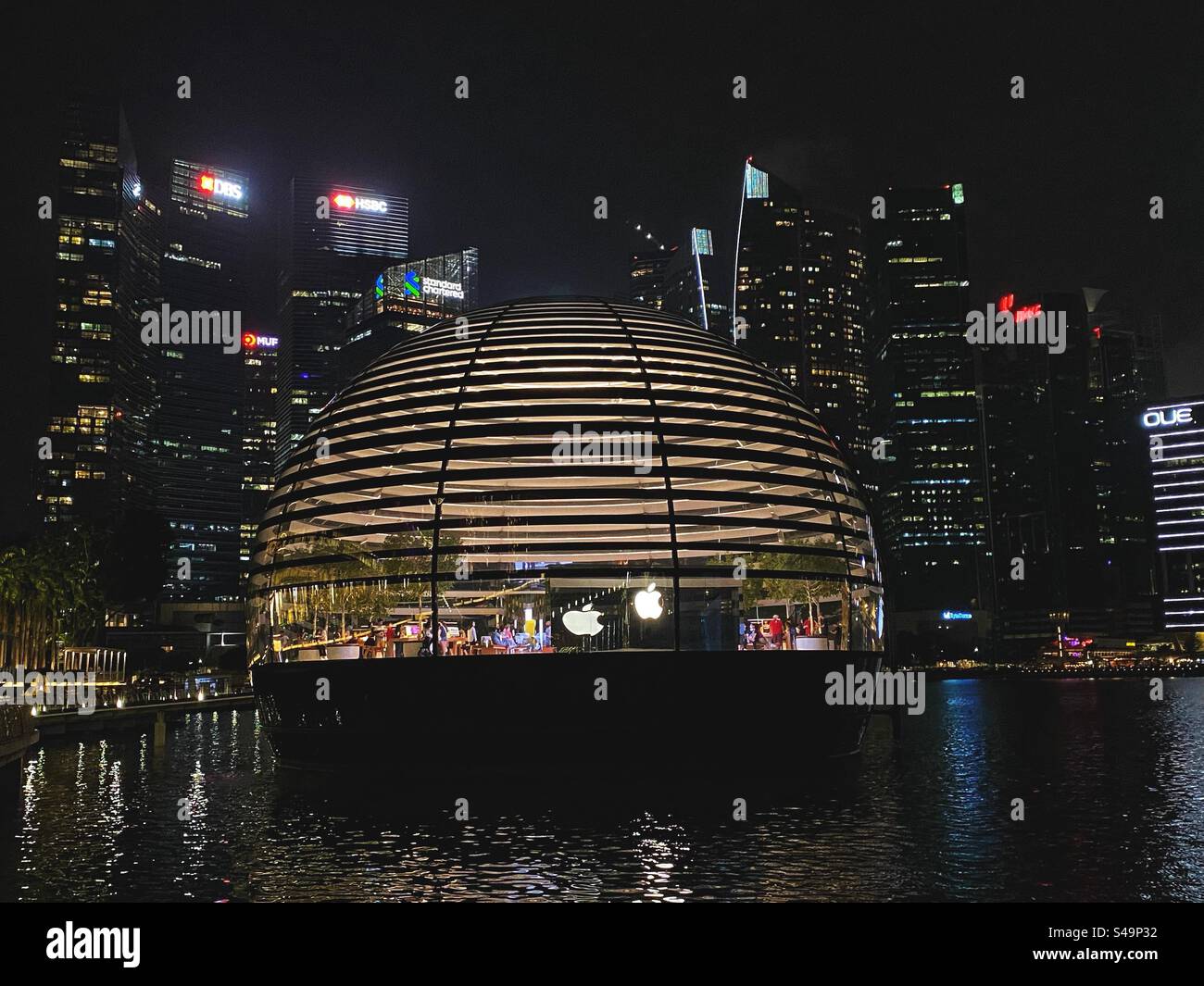 Floating Apple Store at Marina Sands in Singapore at night - Smartphone Captured Stock Image