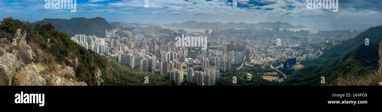 Panorama of Kowloon, Hong Kong, from Lion Rock peak - Smartphone Captured Stock Image