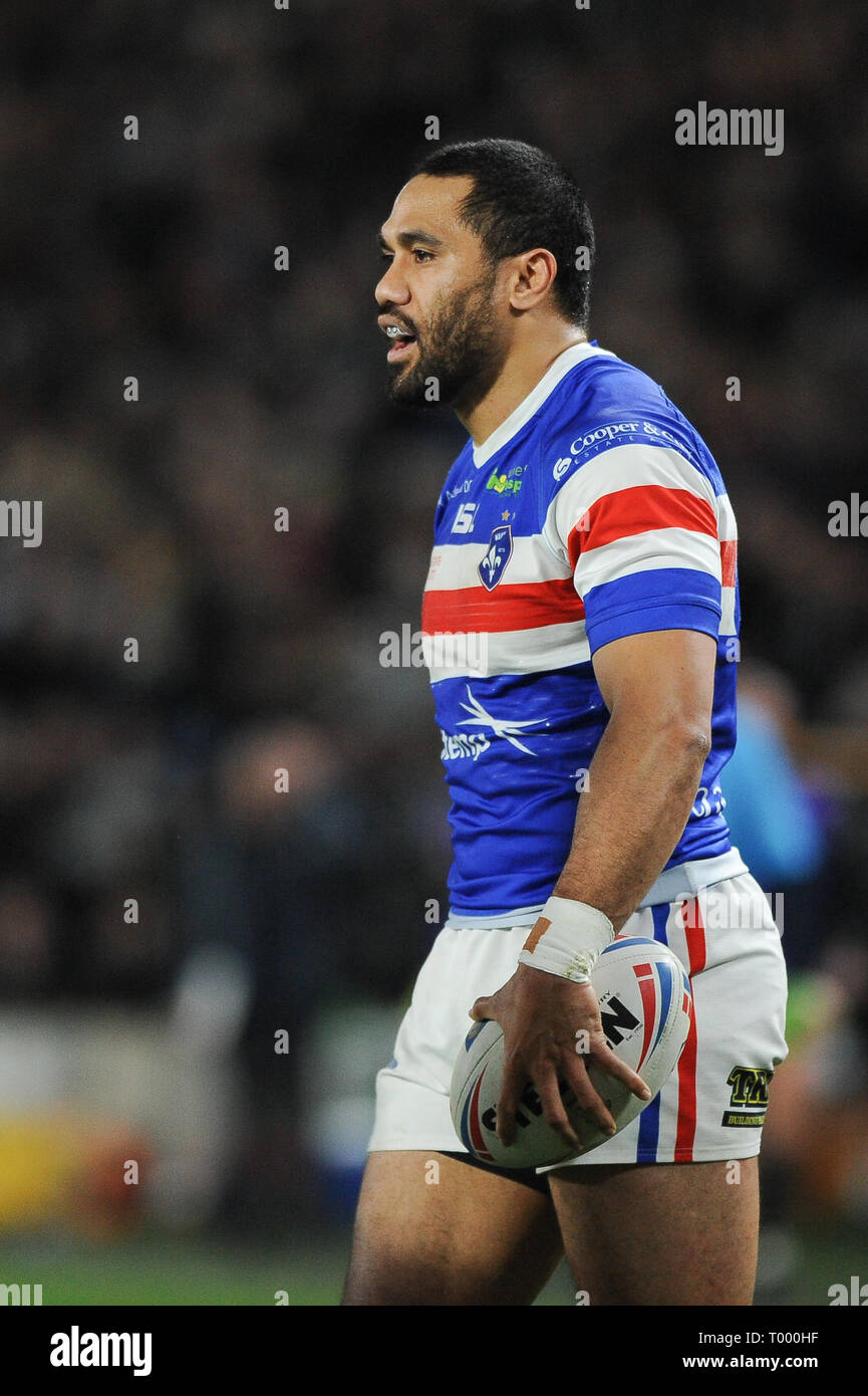 Hull, UK. , . 15 March 2019. KCOM Stadium, Hull, England; Rugby League Betfred Super League, Hull FC vs Wakefield Trinity; Bill Tupou of Wakefield Trinity. Credit: Dean Williams/Alamy Live News Stock Photo