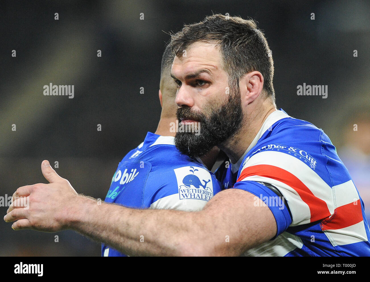 Hull, UK. , . 15 March 2019. KCOM Stadium, Hull, England; Rugby League Betfred Super League, Hull FC vs Wakefield Trinity; Wakefield TrinityÕs Anthony England. Credit: Dean Williams/Alamy Live News Stock Photo