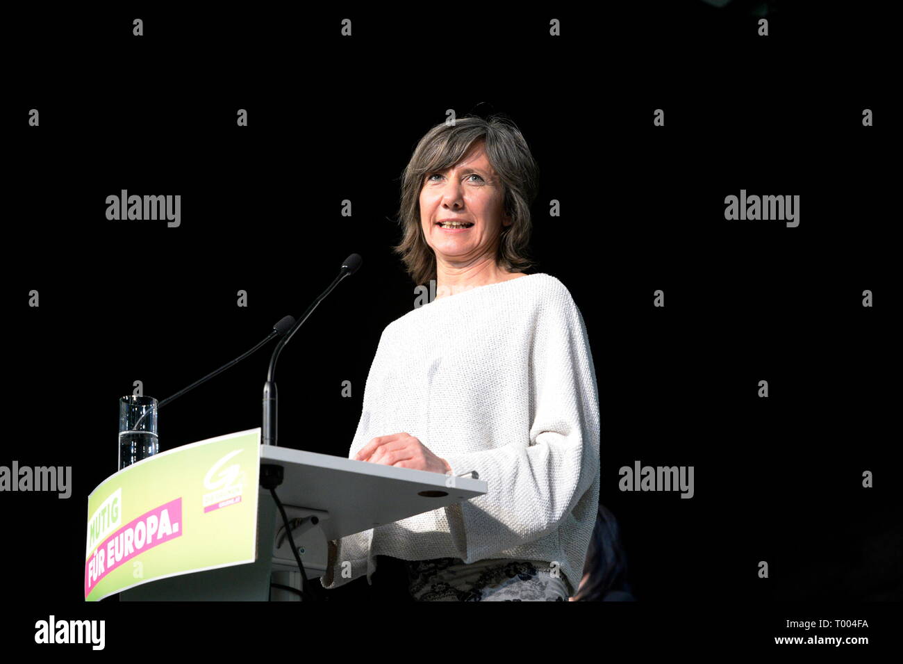 Vienna, Austria. 16 March 2019. Invitation to the 40th Federal Congress of the Greens: Under the motto "Courageous for Europe", seats 1 to 6 in the Expedithalle in Vienna will be on the list of candidates for election to the European Parliament. Picture shows Birgit Hebein.  Credit: Franz Perc / Alamy Live News Stock Photo