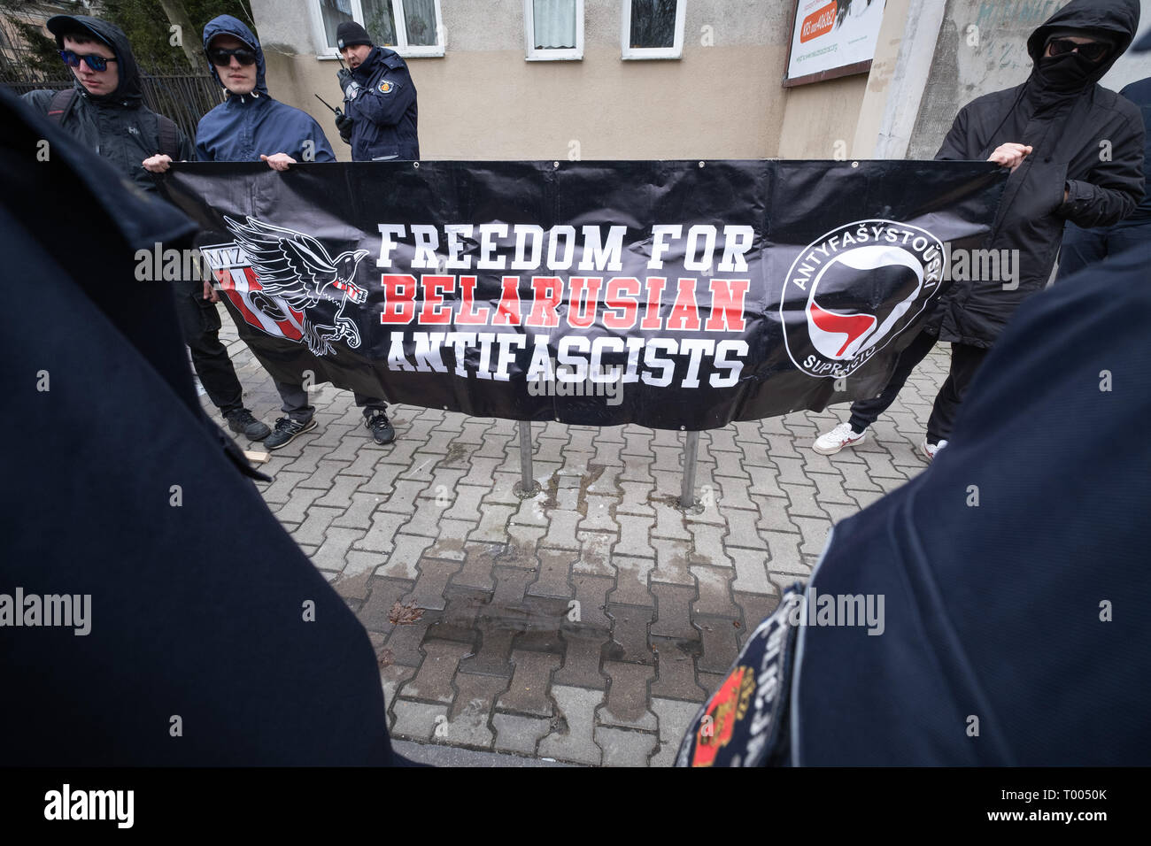 Warsaw, Poland. 16th March, 2019. Anti racist demonstration announced few weeks ago, due to tragic coincidence is also becoming a tribute to victims of terror attack in New Zealand. Antifascist and anti racist Polish organizations, collectives and NGO protest against any form of discrimination and growing wave and xenophobia and violence against immigrants. Activists are demanding freedom for antifascists in Belarus. Robert Pastryk / Alamy Live News Stock Photo