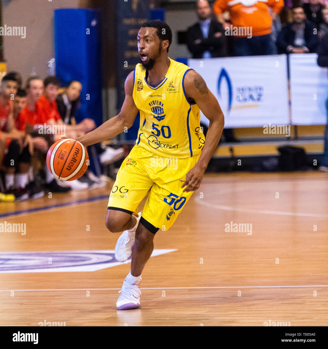 Vevey, Switzerland. 16th march, 2019. LNAM SB League Rivera Lakers VS Pully  Lausanne Foxes-Rivera Lakers VS Pully Lausanne Foxes- Rivera Lakers VS Pully  Lausanne Foxes at Rivage Galeries, Vevey (Swiss Basket), 16-03-2019.