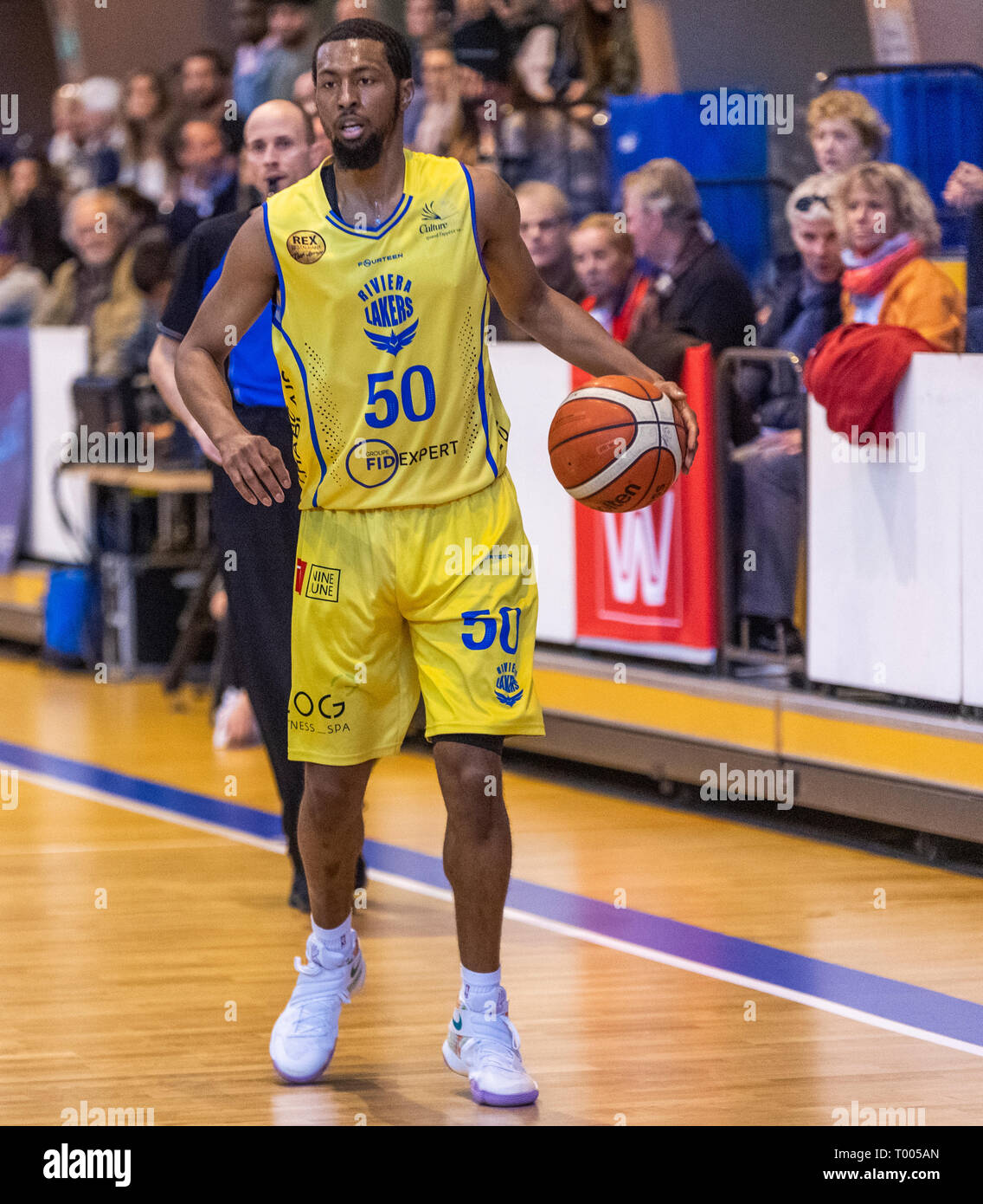 Vevey, Switzerland. 16th march, 2019. LNAM SB League Rivera Lakers VS Pully  Lausanne Foxes-Rivera Lakers VS Pully Lausanne Foxes- Rivera Lakers VS Pully  Lausanne Foxes at Rivage Galeries, Vevey (Swiss Basket), 16-03-2019.