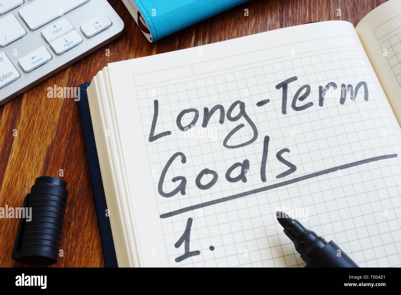 List of Long term goals in the note. Stock Photo