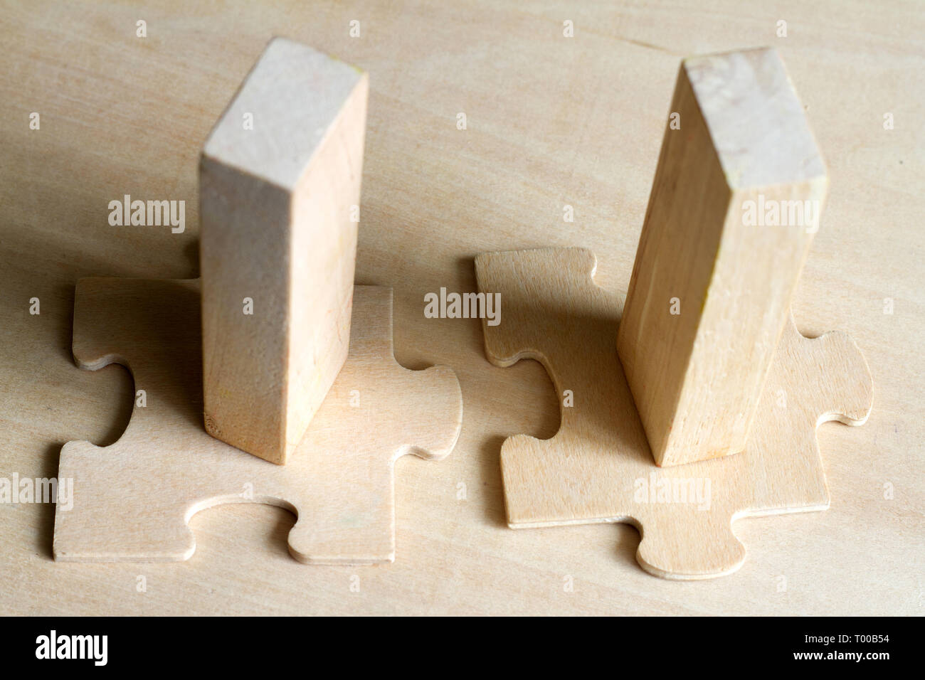 Fit in business concept with team puzzle and block Stock Photo