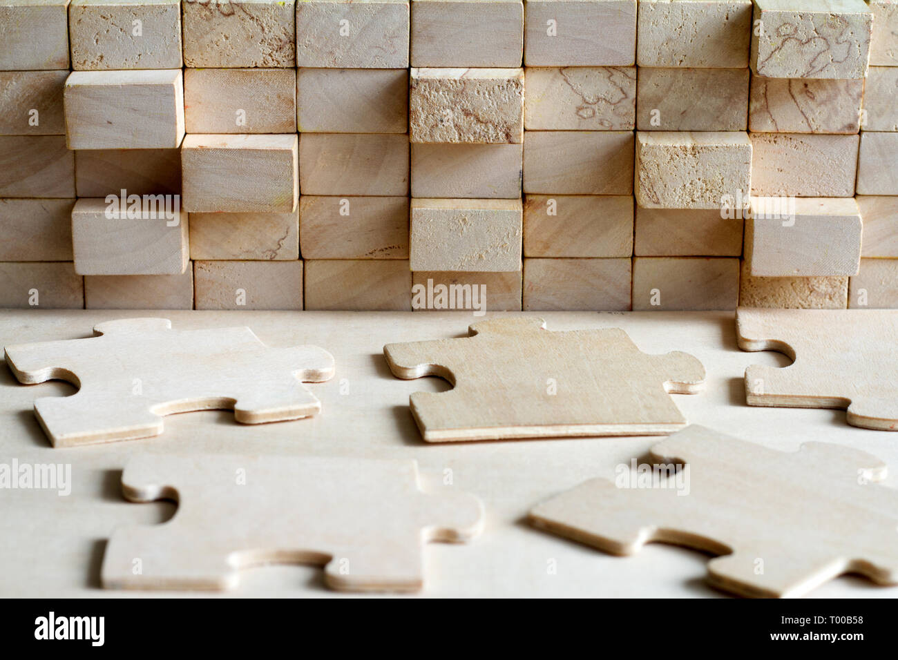 Wooden puzzle and block abstract team corporation background concept Stock Photo