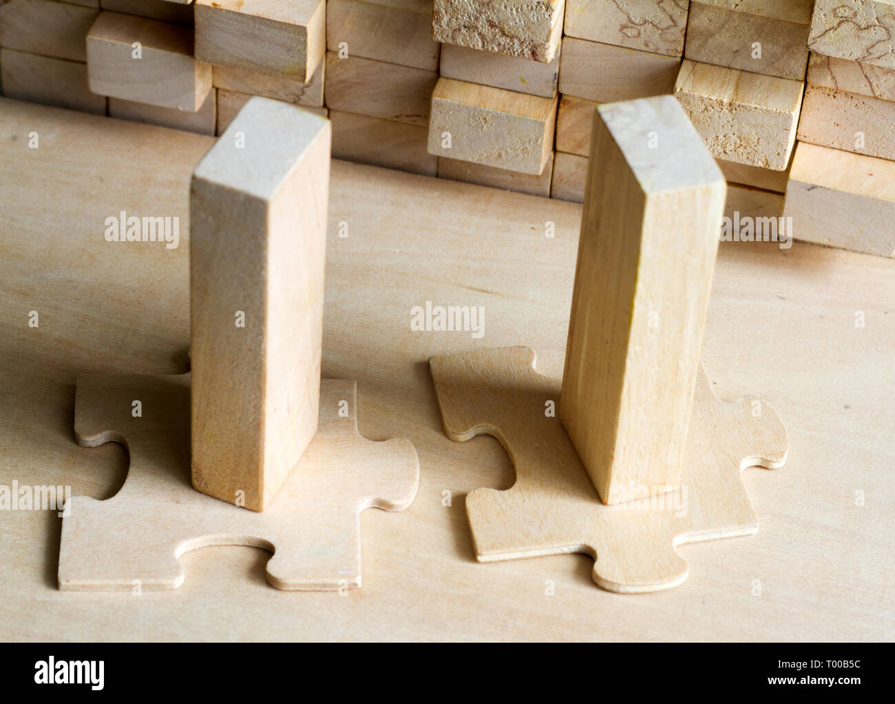 Fit in business concept with team puzzle and block Stock Photo